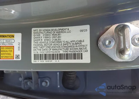 2023 Honda Accord Hybrid Touring из США, поврежденный, VIN 1HGCY2F81PA035036